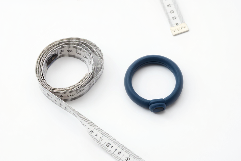 hands measuring cock ring size with soft tape measure, close-up, clean white background, instructional product photography style, no people visible, masterpiece, very aesthetic, score_9, score_8_up
