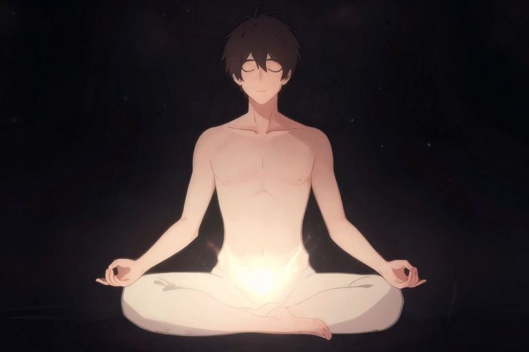 ドライ探求のイメージ——前立腺への内側からの快感を体験する男性のアニメイラスト