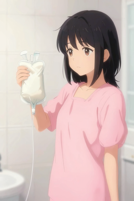 バスルームに置かれた白いシンプルなエネマバッグのイメージイラスト