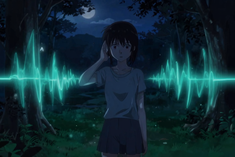 夜の公園、遠くからの話し声が届くイメージ