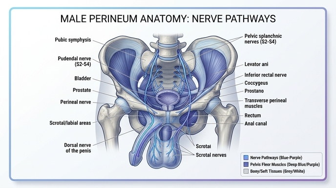 会陰部と前立腺の解剖学的位置関係