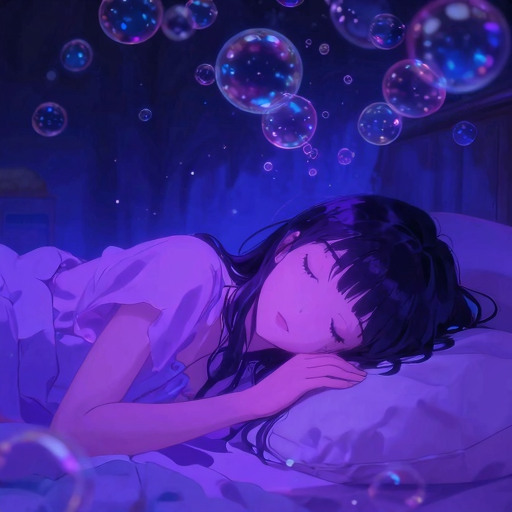 夢を見る少女、夢の泡が浮かぶ不思議な夜