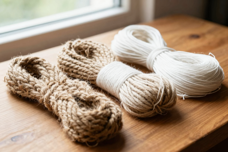 さまざまなロープ素材——コットン・ヘンプ・ジュートの比較イメージ