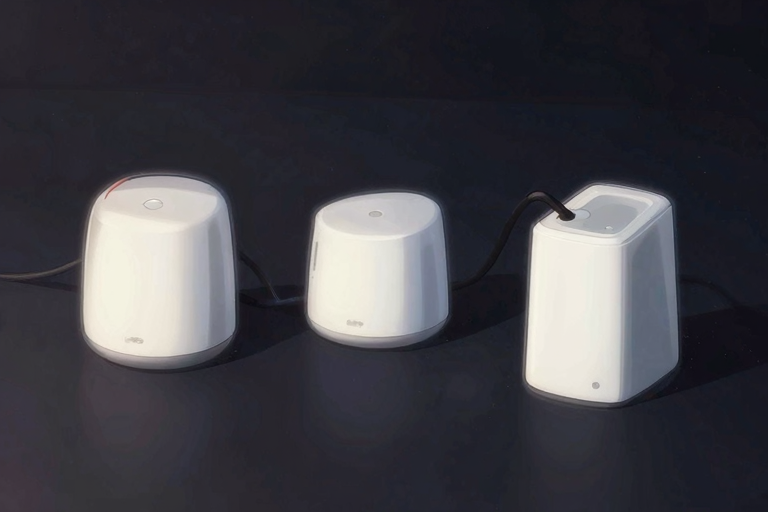 3種類の白いデバイスが暗い背景に並ぶ、比較イメージ
