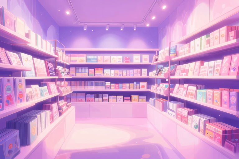 アダルトグッズショップの棚をイメージしたアニメイラスト