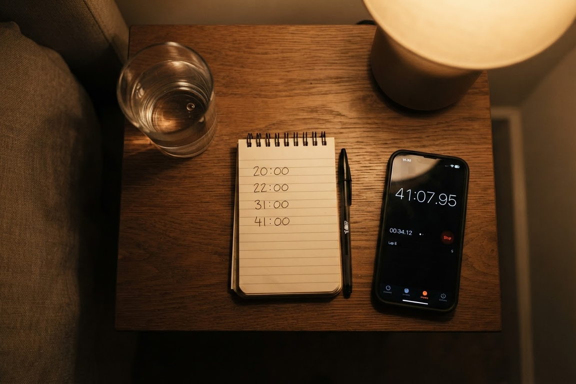 ストップウォッチと、時刻だけ書いたメモ